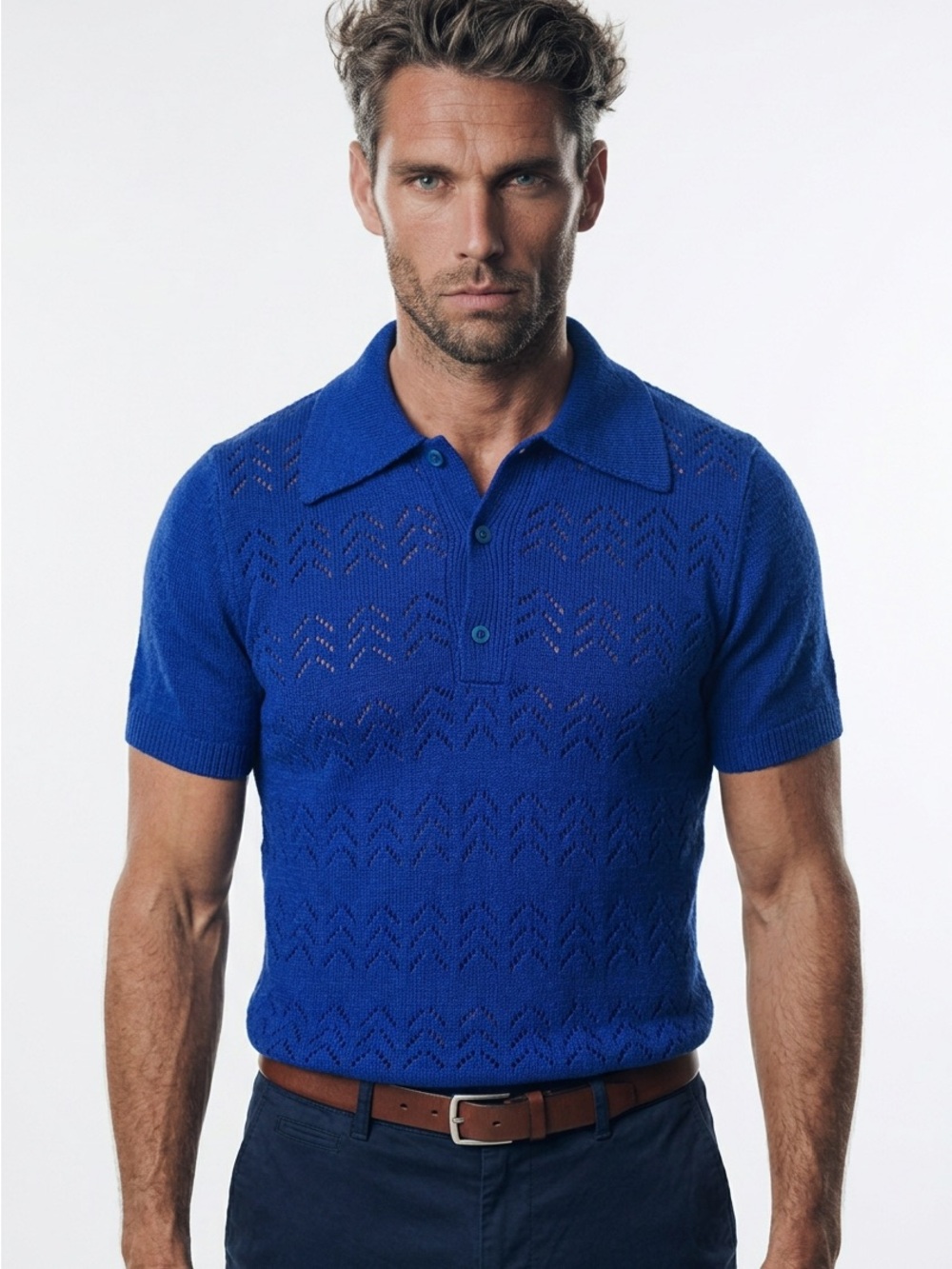 🧵 Vintage Men’s Royal Blue Knit Polo Shirt Size M 🕶️‎